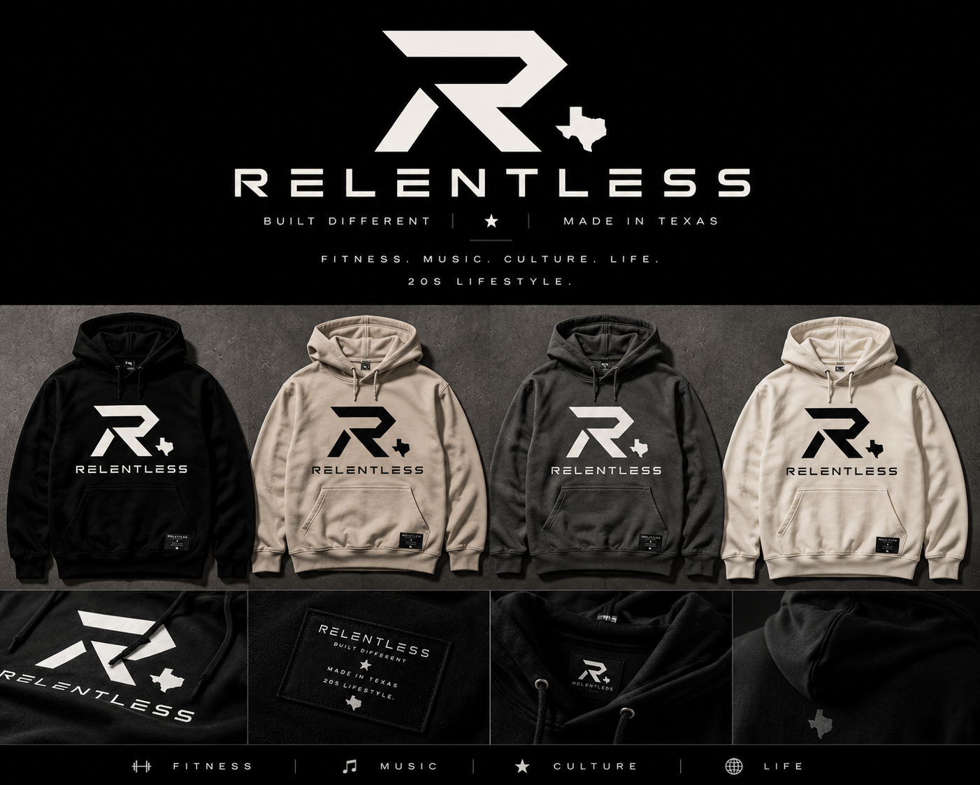 Relentless hoodie product board
